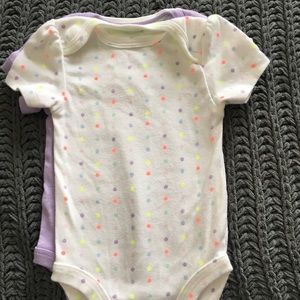 Neon and purple onesie set. 0-3 months